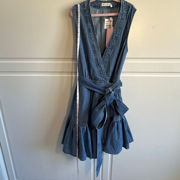 NWT Avec Les Filles  tie waist denim mini dress Size 8 - Picture 9 of 11